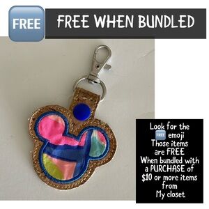 🆓 FREE When Bundled- Etsy-Hademade Mickey Mouse Shaped Keychain/Bag Charm